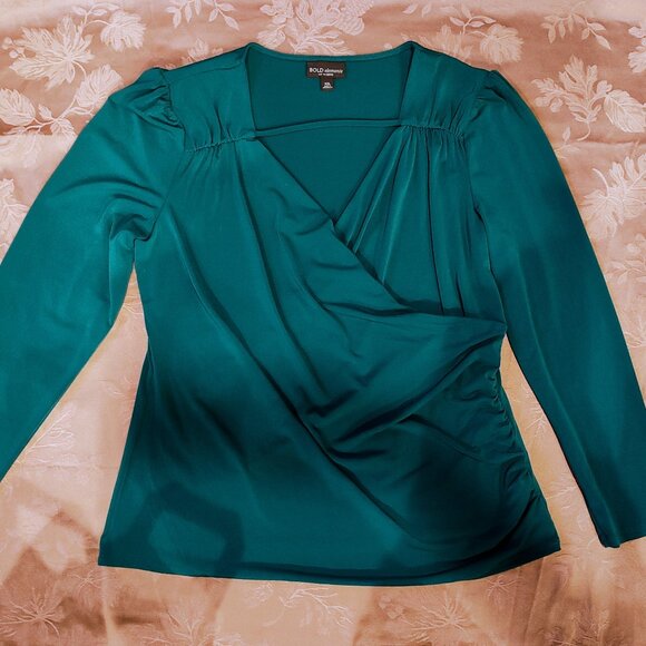 BOLD Elements Cut To Curve Teal Wrap Blouse, XXL, Like New - Picture 2 of 4
